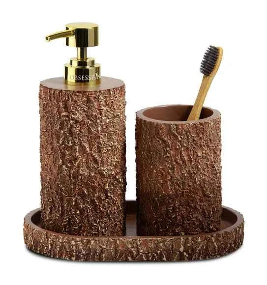 Obsessions Myra Polyresin 3pc Bathroom Set, Brown