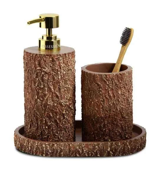 Obsessions Myra Polyresin 3pc Bathroom Set, Brown