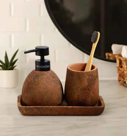 Obsessions Myra Polyresin 3pc Bathroom Set, Chocolate