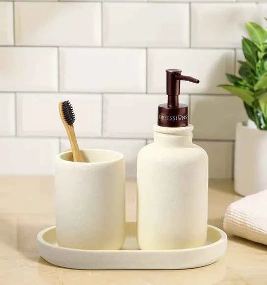 Obsessions Myra Polyresin 3pc Bathroom Set, Cream