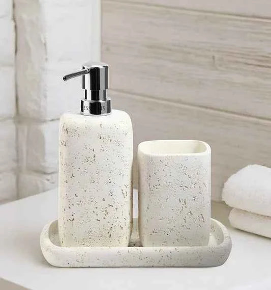 Obsessions Myra Polyresin 3pc Bathroom Set, Off White