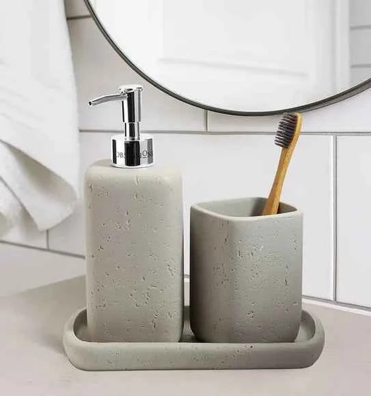 Obsessions Myra Polyresin 3pc Bathroom Set, Stone