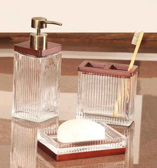 Obsessions Prism Glass 3pc Bathroom Set, Brown