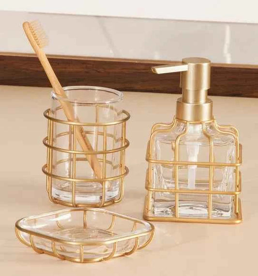 Obsessions Prism Glass 3pc Bathroom Set, Gold