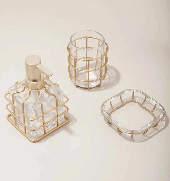 Obsessions Prism Glass 3pc Bathroom Set, Gold
