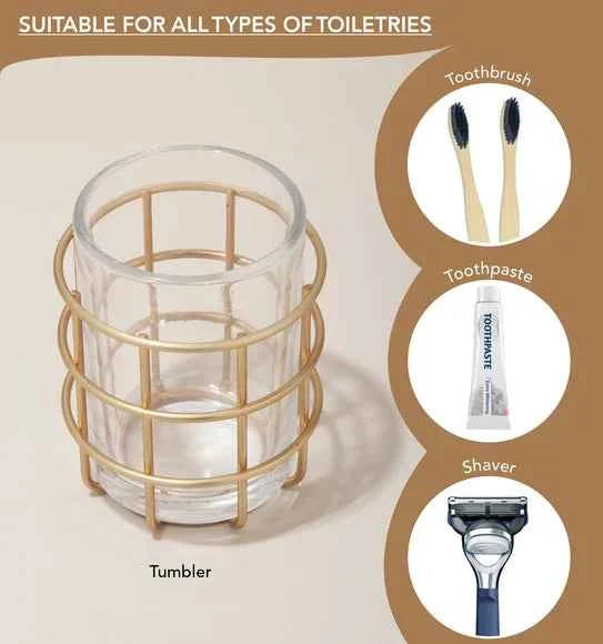 Obsessions Prism Glass 3pc Bathroom Set, Gold