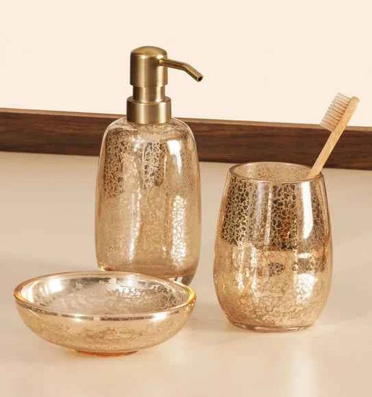 Obsessions Prism Glass 3pc Bathroom Set, Golden