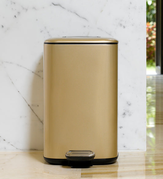 Obsessions Regent Stainless Steel Dustbin 12 Ltr Champagne Gold with front view and foot pedal