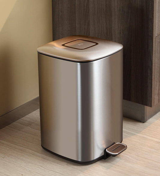 Obsessions Regent Stainless Steel Dustbin 6 Ltr Metallic Finish with sleek angled view and foot pedal