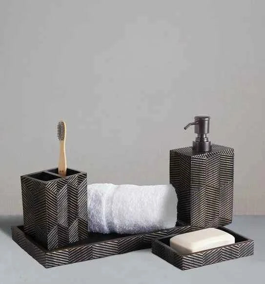 Obsessions Vibe Polyresin 4pc Bathroom Set, Brown