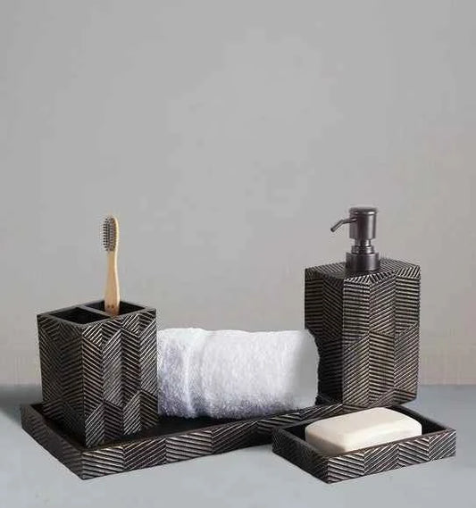 Obsessions Vibe Polyresin 4pc Bathroom Set, Brown