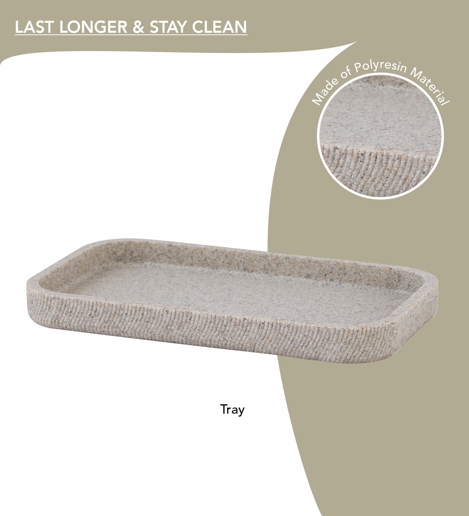 Obsessions Vibe Polyresin 3 pcs Bathroom Set Sandstone Tray with Textured Design for Easy Cleaning