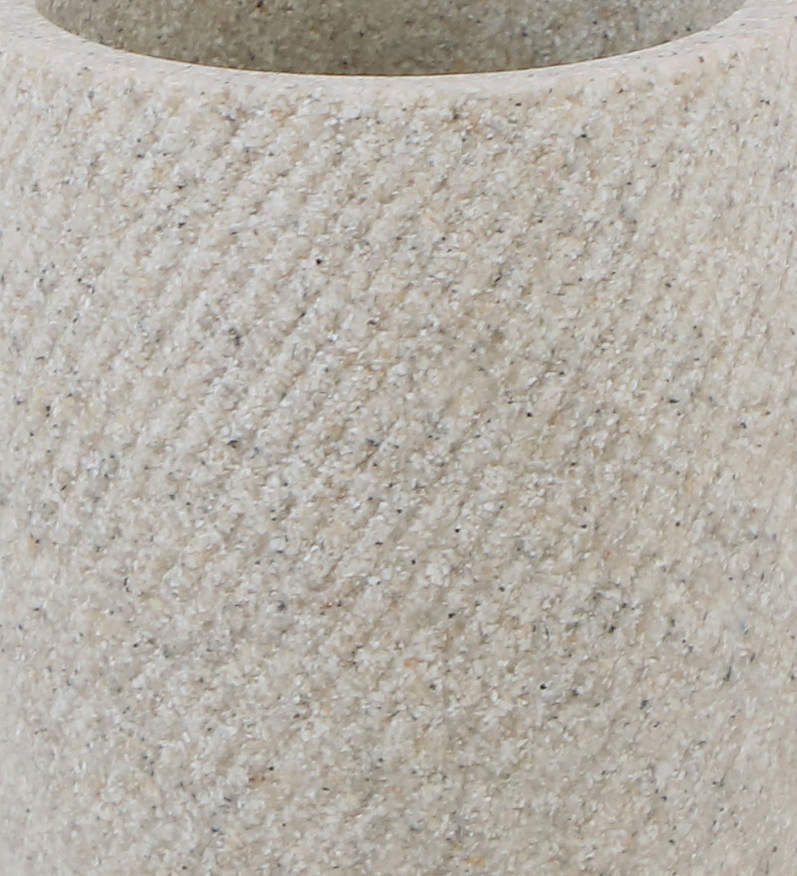 Close-up of Obsessions Vibe Polyresin 3 pcs Bathroom Set Sandstone showcasing its textured surface