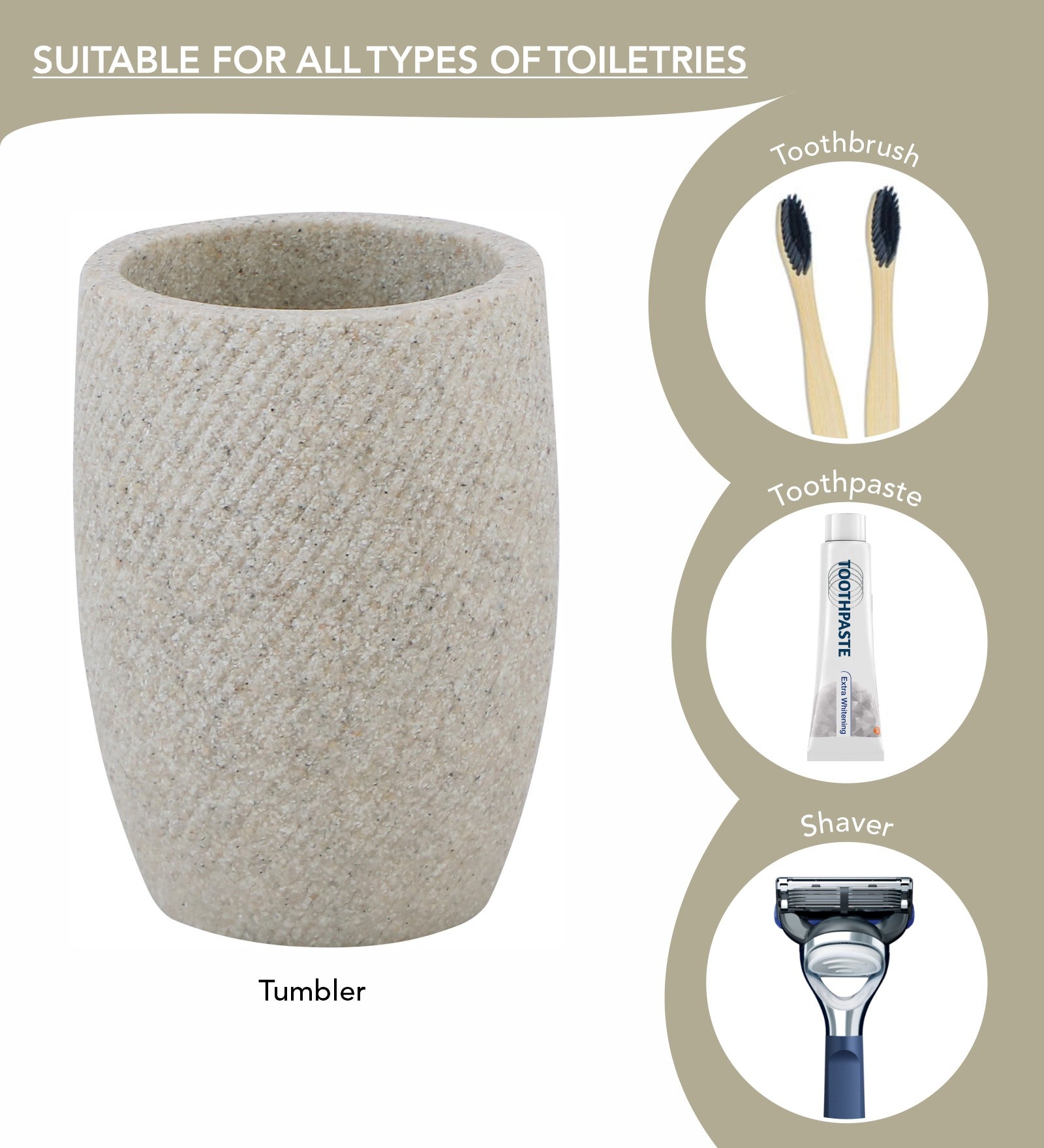 Obsessions Vibe Polyresin 3 pcs Bathroom Set Sandstone Tumbler for all types of toiletries