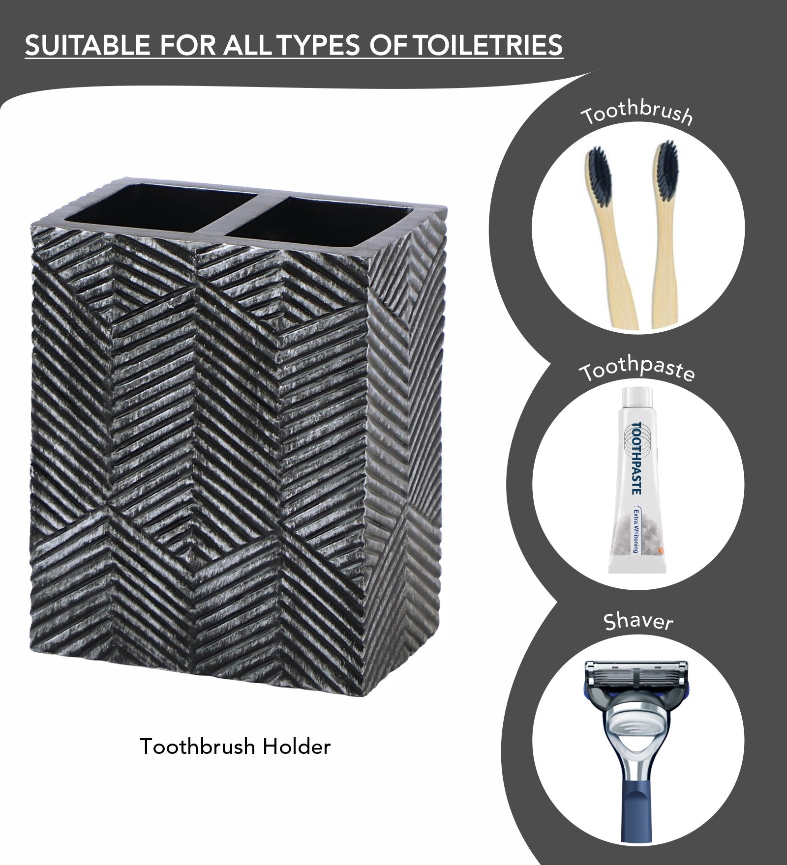 Obsessions Vibe Polyresin 4pcs Bathroom set Grey including toothbrush holder for all toiletries