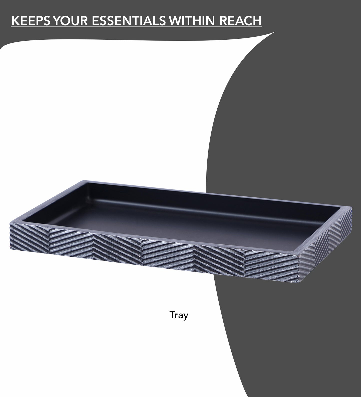 Obsessions Vibe Polyresin 4pcs Bathroom set Grey tray with textured design for organized storage