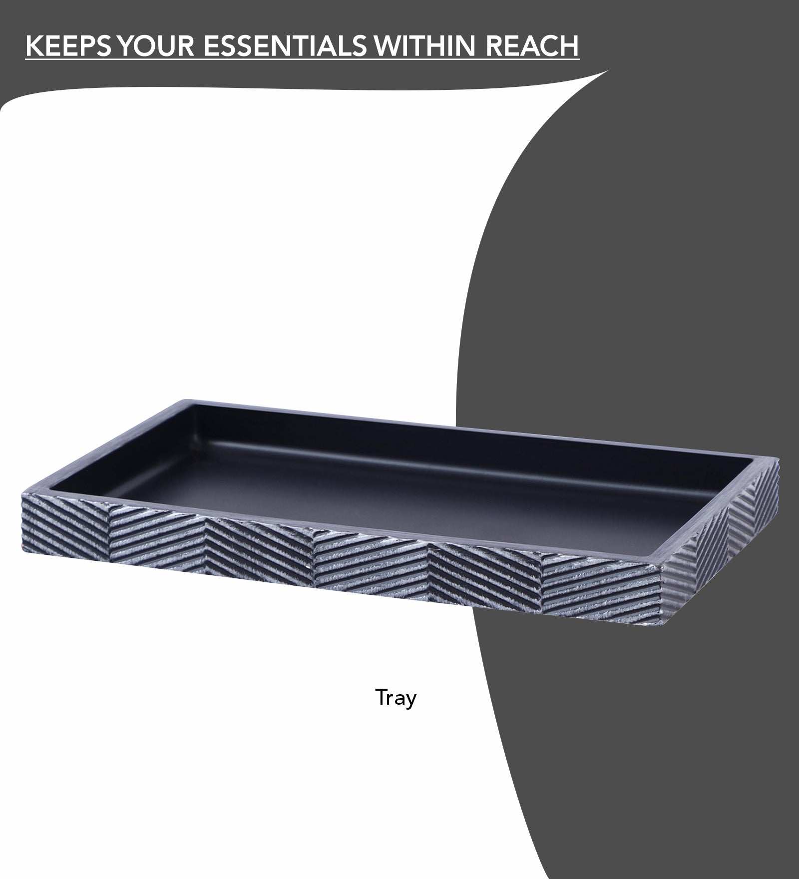 Obsessions Vibe Polyresin 4pcs Bathroom set Grey tray with textured design for organized storage