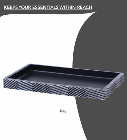 Obsessions Vibe Polyresin 4pcs Bathroom set Grey tray with textured design for organized storage