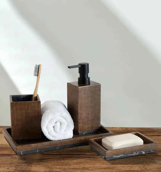 Obsessions Vibe Polyresin 4pc Bathroom Set, Wood