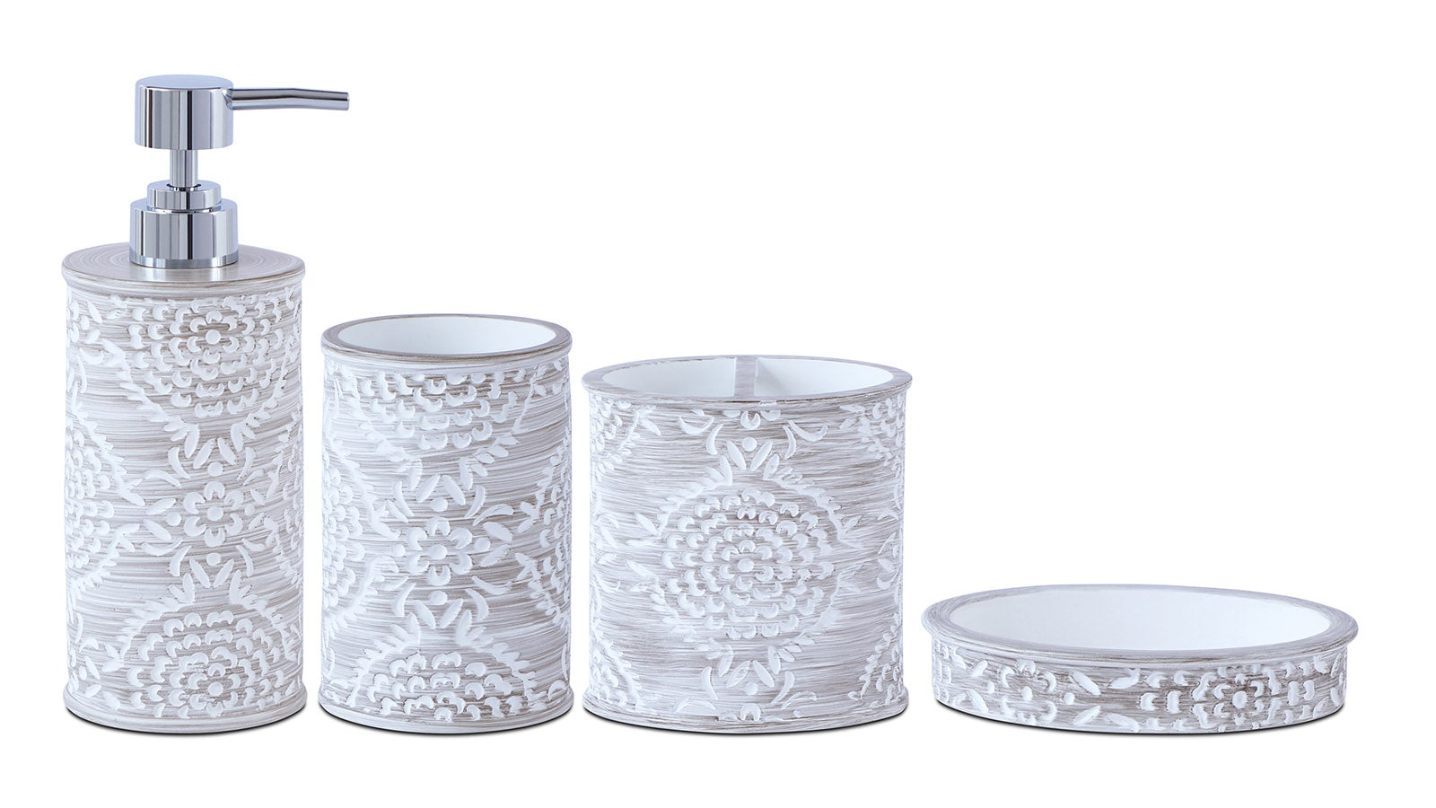 Obsessions Alvina Polyresin 4-piece bathroom set in Dark Grey and White