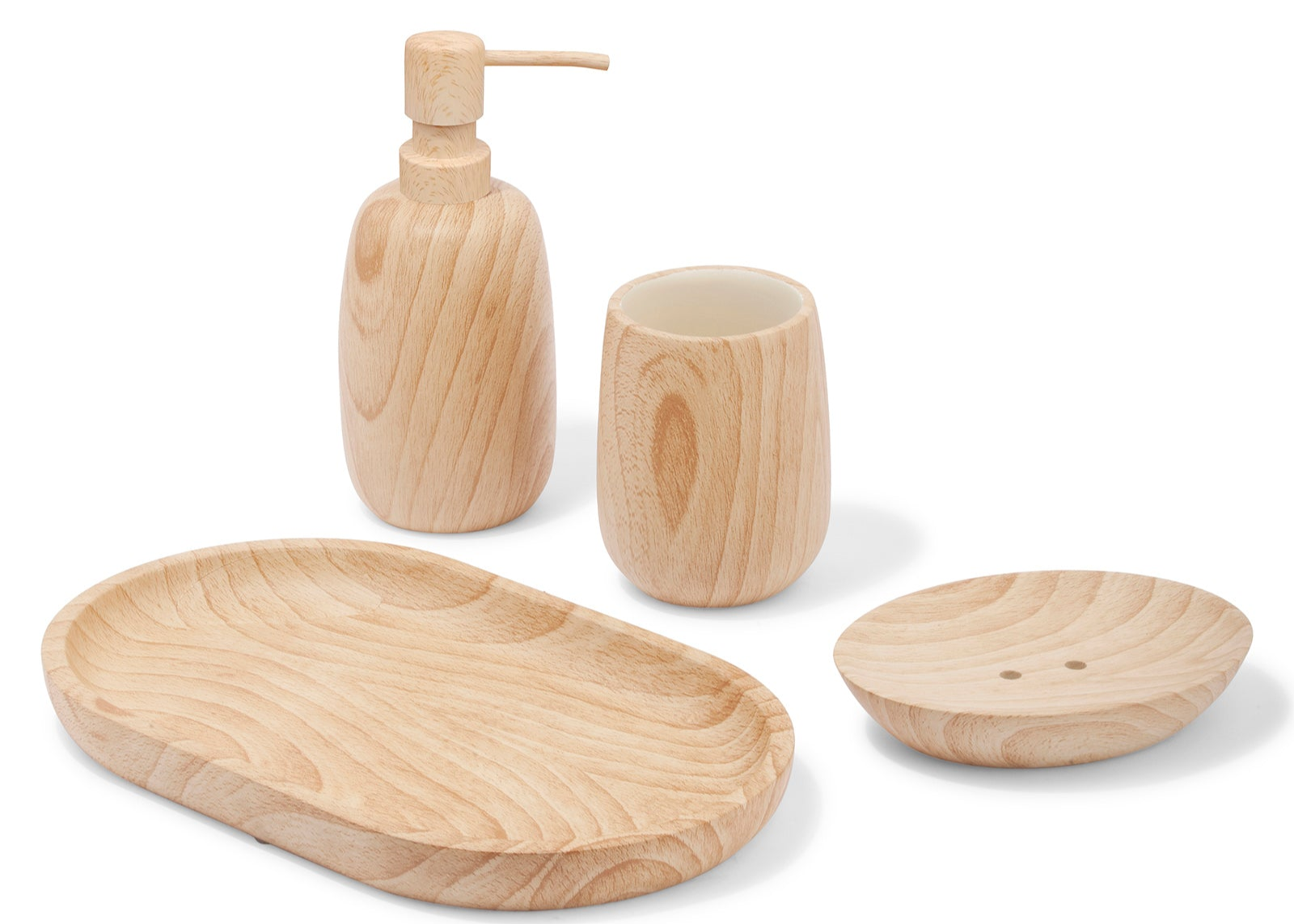 Obsessions Azure Polyresin 4-piece bathroom set in Wood finish