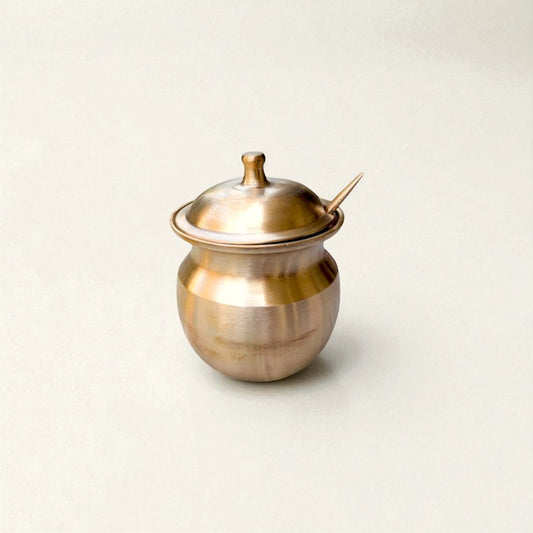 Kansa Oil / Ghee Loti with Lid & Spoon, Matte finish, 300 ml