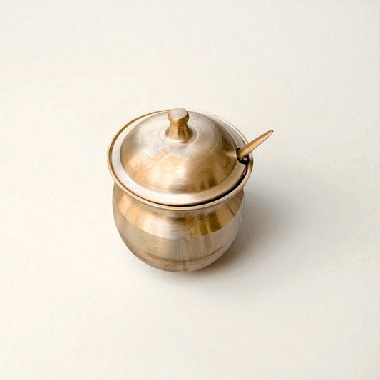 Kansa Oil / Ghee Loti with Lid & Spoon, Matte finish, 300 ml