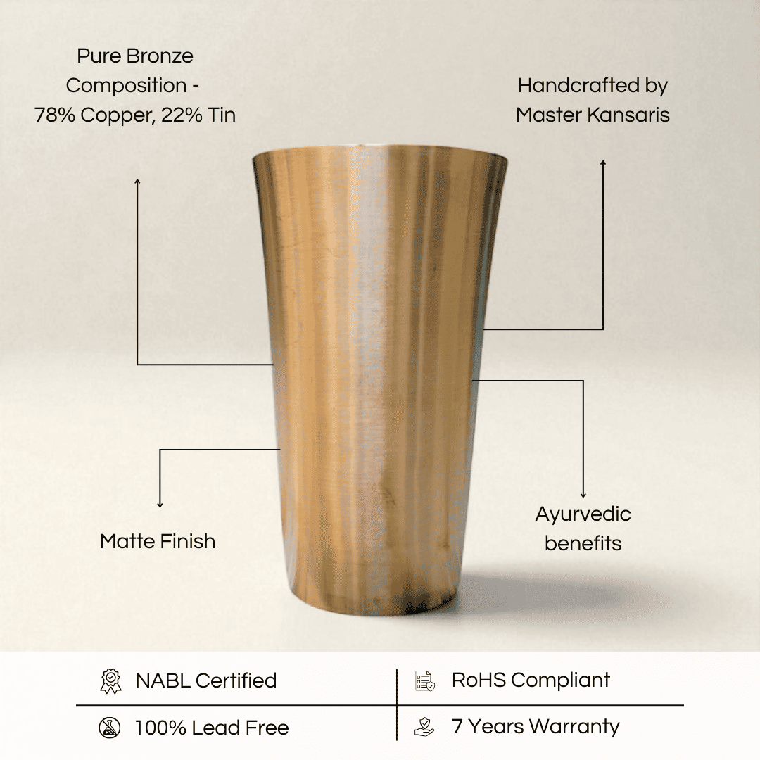 Pure kansa lassi glass bronze with matte finish, handcrafted by master Kansaris