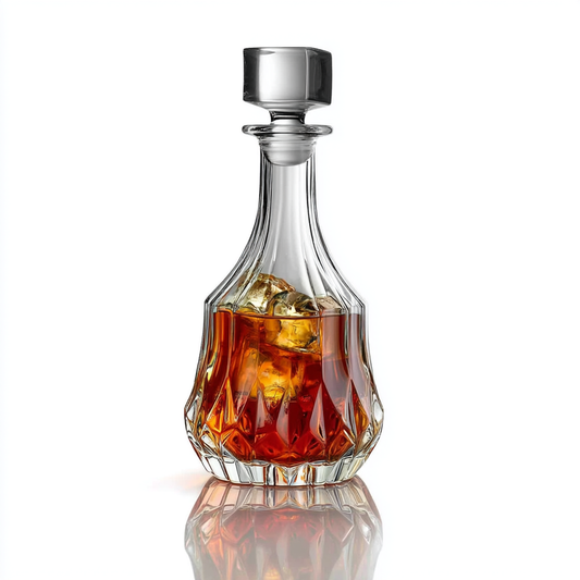 RCR Adagio Crystal Glass Whiskey Decanter Bottle Round, 750ml on shiny surface and a white background