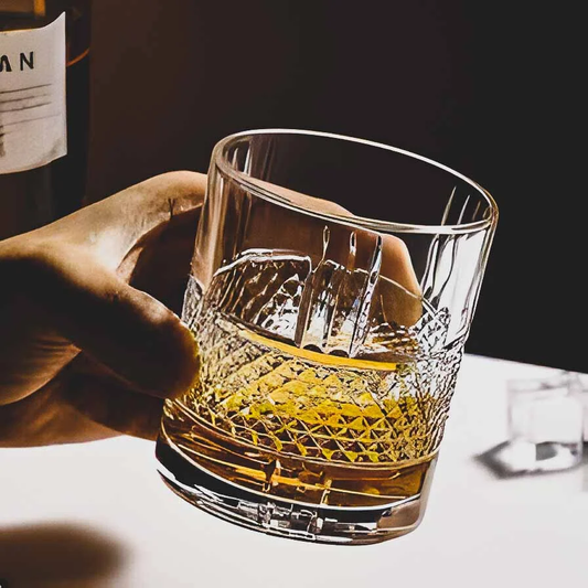 Stylish RCR Brillante crystal premium whiskey glasses with an elegant design, perfect for enjoying fine spirits