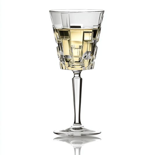 RCR Etna Crystal Wine Goblet Glasses featuring a sophisticated geometric design with white wine