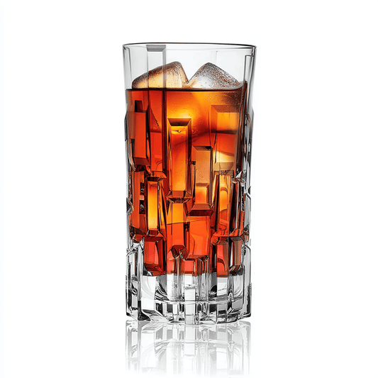 RCR Etna Highball Glasses, 340 ml, Set of 6 against a white background a reflecting tabletop.