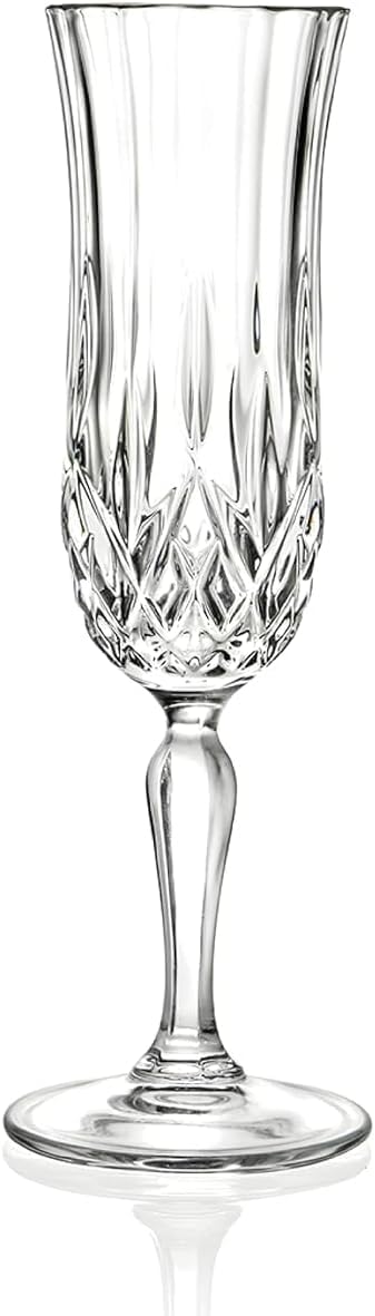 Single RCR Opera Flute Goblet, 130ml, empty clear crystal with diamond cut design, on a white background