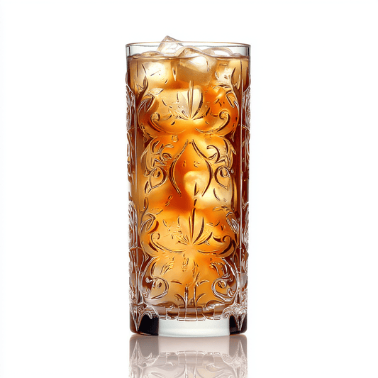 RCR Tattoo Highball Tumbler Glass, 368ml, Set of 6 with white background against a shiny tabletop