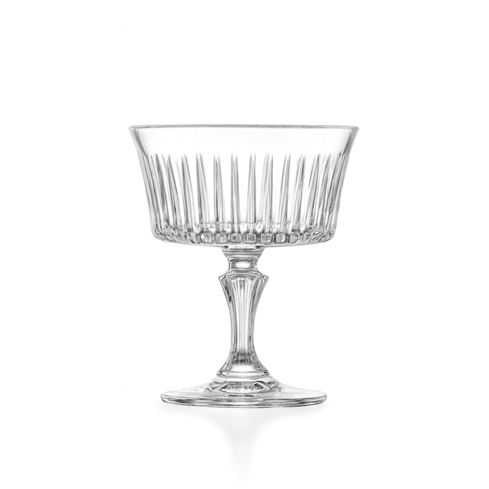 Single RCR Timeless Dessert Cup, 260ml, empty clear crystal with vertical-fluted design, on a white background