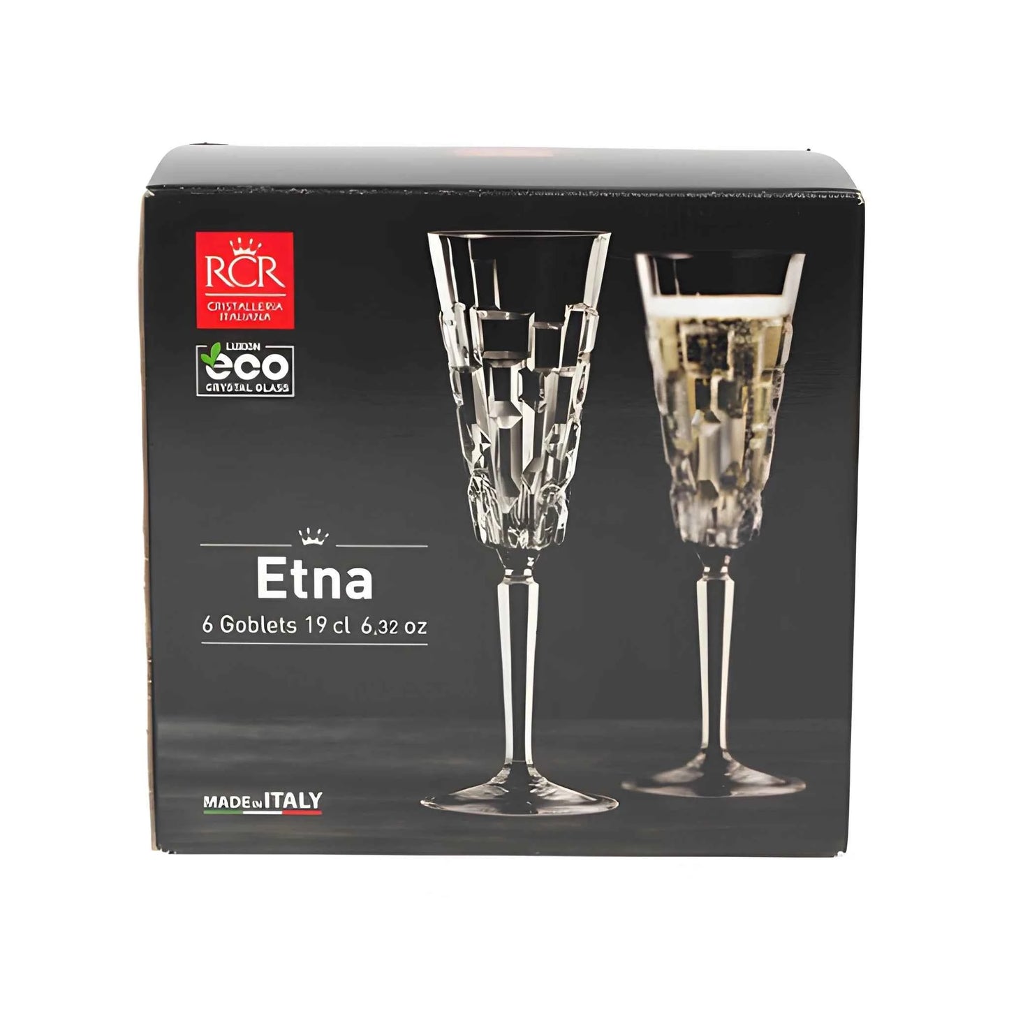 RCR Etna Champagne Flute Glass, 190 ml, Set of 6