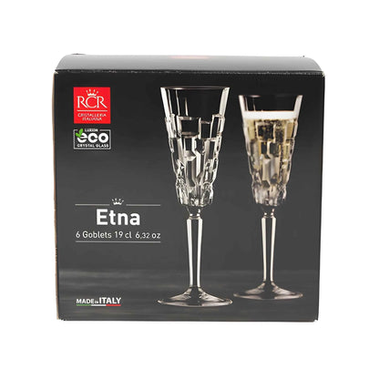 RCR Etna Champagne Flute Glass, 190 ml, Set of 6