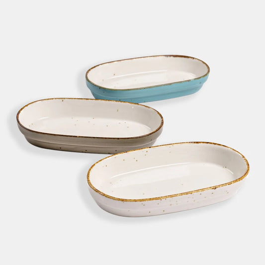 Rena Porcelain Amalfi Capsule Platter, 250 ml, Set of 3 in assorted colors for serving dishes