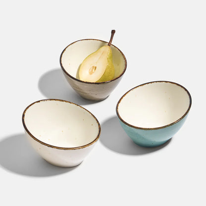 Rena Porcelain Amalfi Slant Dish, 250 ml, Set of 3 showcasing soft colors and stylish design for serving snacks