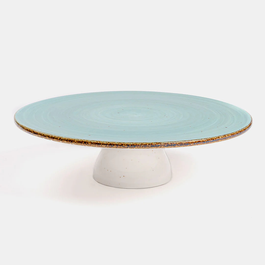 Rena Porcelain Amalfi Turquoise Cake Stand Large with a smooth surface and sturdy pedestal base