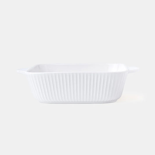 Rena Porcelain Linear White Baking Tray, 1370ml with vertical ribbed design for even cooking