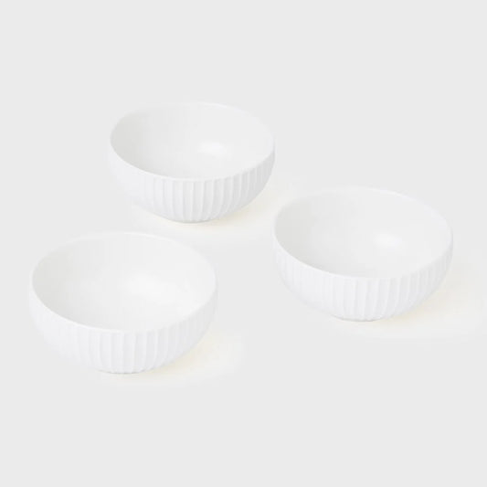 Rena Porcelain Linear White Bowl 11 cm 250 ml Set of 3 featuring elegant ribbed design