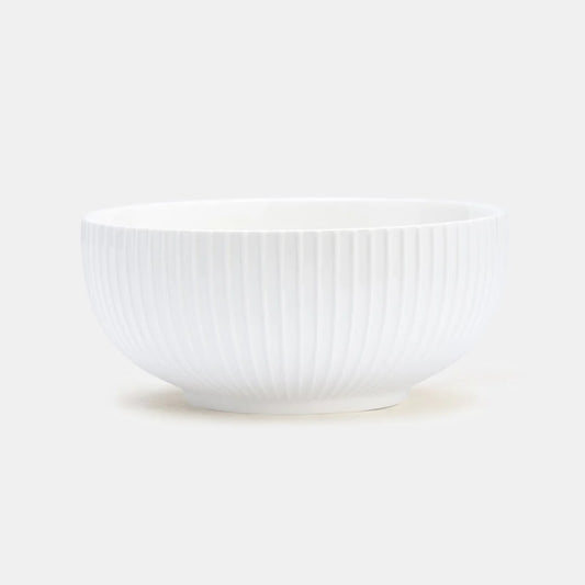 Rena Porcelain Linear White Bowl 20 cm 1800 ml with elegant ribbed design for serving meals