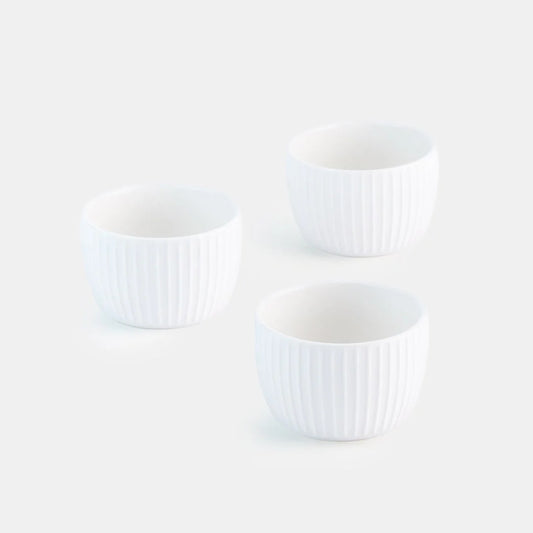 Rena Porcelain Linear White Bowl 8 cm 200 ml Set of 3, perfect for serving snacks or desserts.