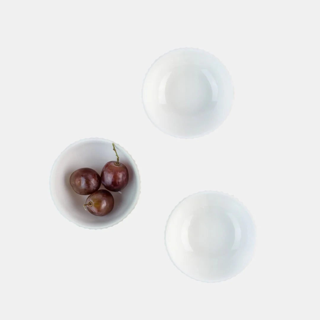 Rena Porcelain Linear White Bowl 9 cm 150 ml Set of 3 with grapes in one bowl