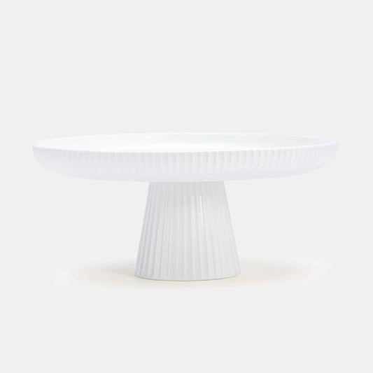 Rena Porcelain Linear White Cake Stand Regular White with a stylish ribbed design for elegant displays