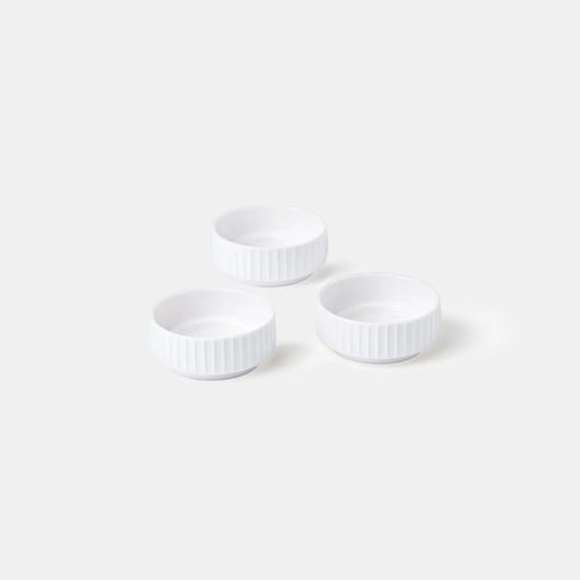 Rena Porcelain Linear White Cirque 60 ml Set of 3 serving dishes with ribbed design