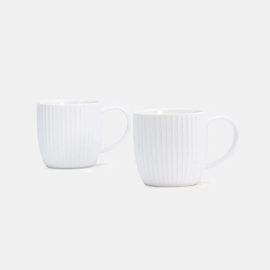 Rena Porcelain Linear White Coffee Mug 350 ml 2 pcs Set with textured design for modern dining