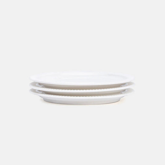 Rena Porcelain Linear White Dessert Plate Set of 3 pcs 7 inch diameter stacked elegantly