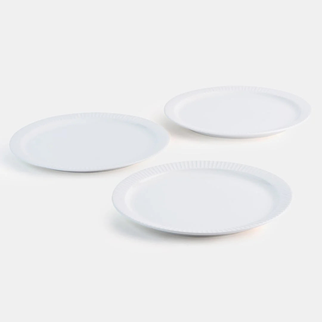 Rena Porcelain Linear White Dinner Plate 3 pcs Set 10.5 inches elegantly styled for dining and entertaining